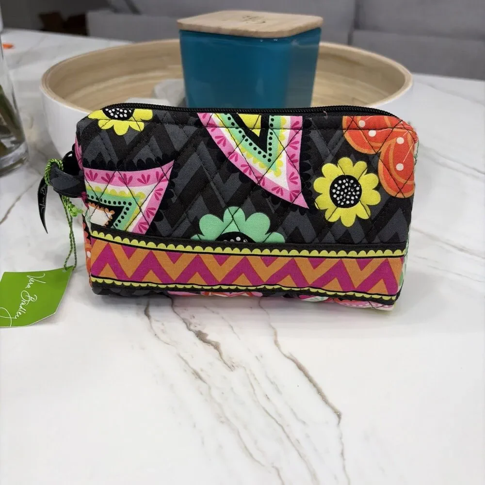 Vera Bradley Small Zip Cosmetic Makeup Bag Quilted Zipper Fabric Ziggy Zinnia